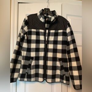 Talbots Checkered Black White Full Zip Jacket Small